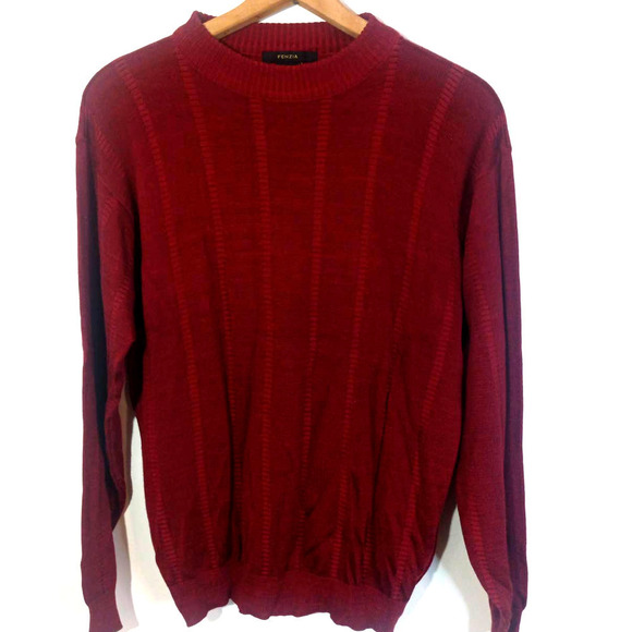 Fenzia Men Sz M Vintage Grandpa Red Lightweight Sweater Classic Stripe - Picture 1 of 6